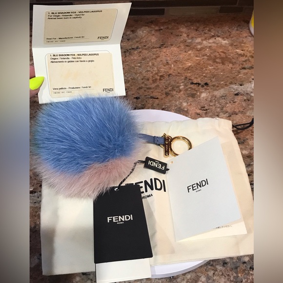 FENDI Tricolor Fox Fur Pom Pom Keychain/ Bag Charm 😍🔥 - Picture 2 of 10